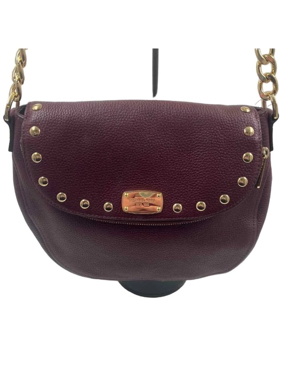 MICHAEL KORS Wine Pebbled Leather BEDFORD STUD Shoulder Bag Purse